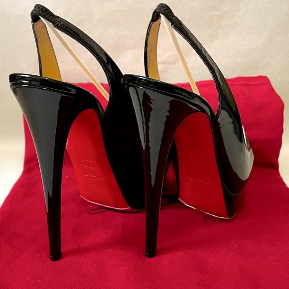 Christian Louboutin “Lady peep” sling peeptoe pumps 150mm Blk patent lthr EU38.5 - Picture 6 of 14